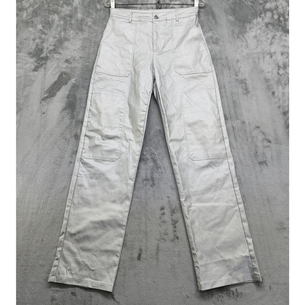 Edit By Nine Pants Womens M Silver Metallic‎ High Rise Straight Leg Stretch